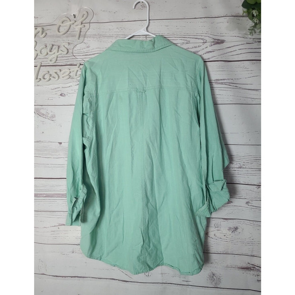 Silhouettes Mint Green Pockets Long Sleeve Casual Button Down Shirt Womans SZ 1X - Picture 2 of 4
